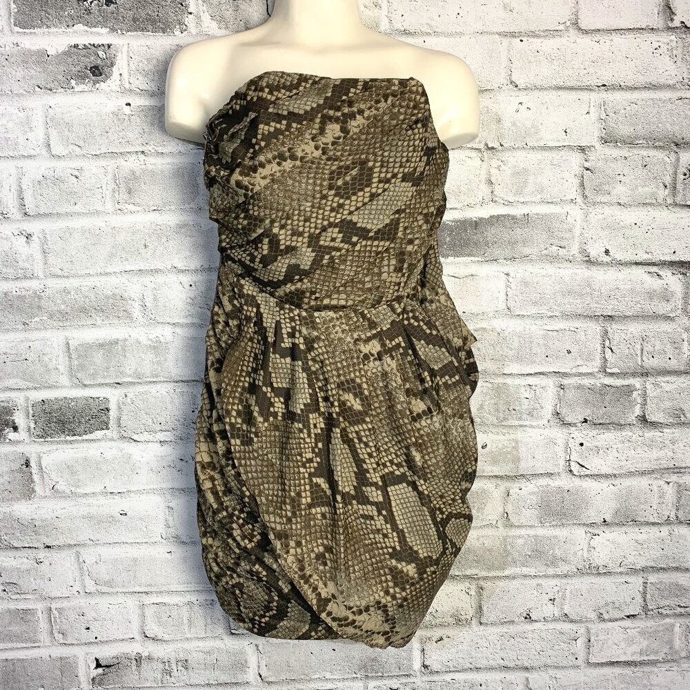 Michael Michael Kors Snakeskin Print Strapless Bubble Hem Strapless Mini Dress